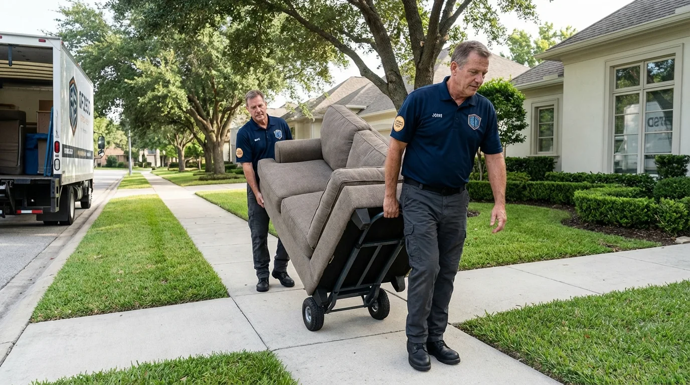 Local residential moving crew loading furniture in Bastrop, LA