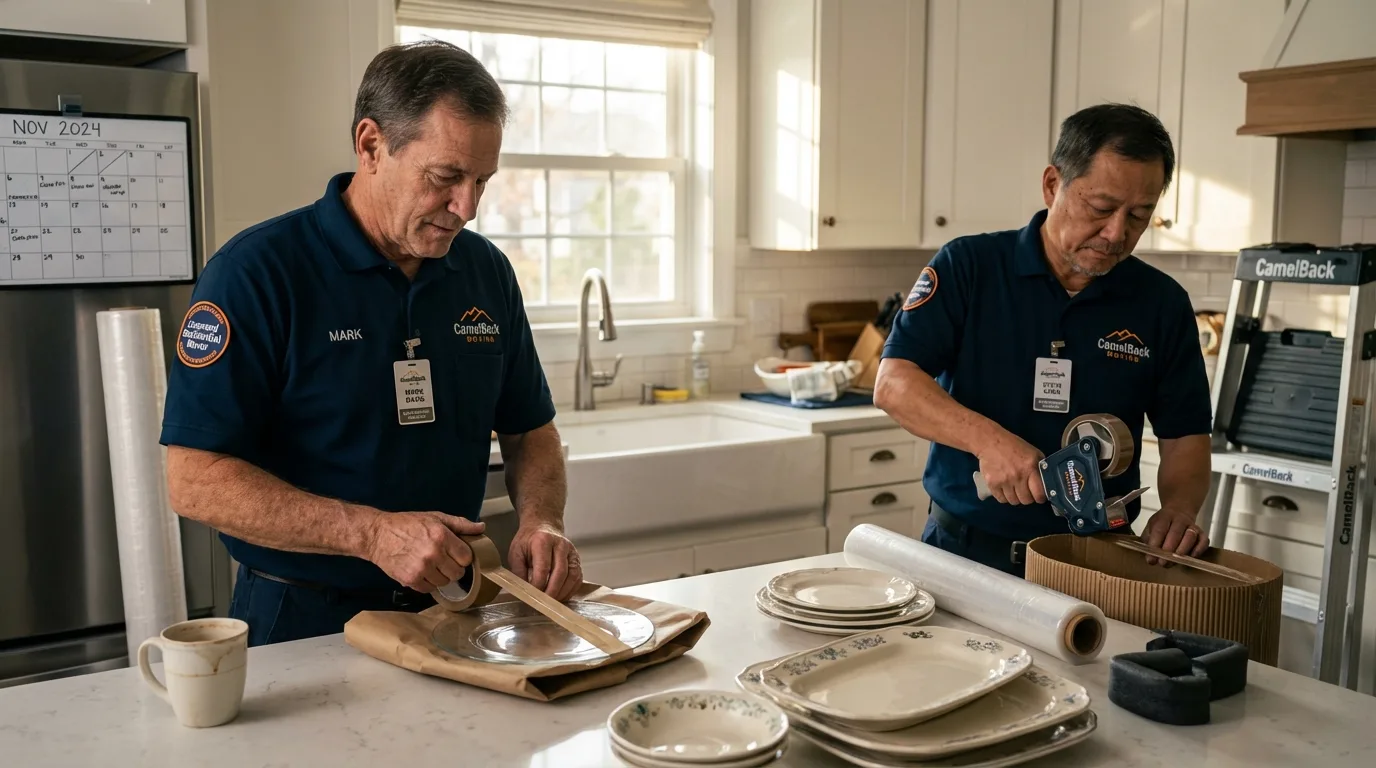 Professional crew packing kitchen dishware in Bastrop, LA